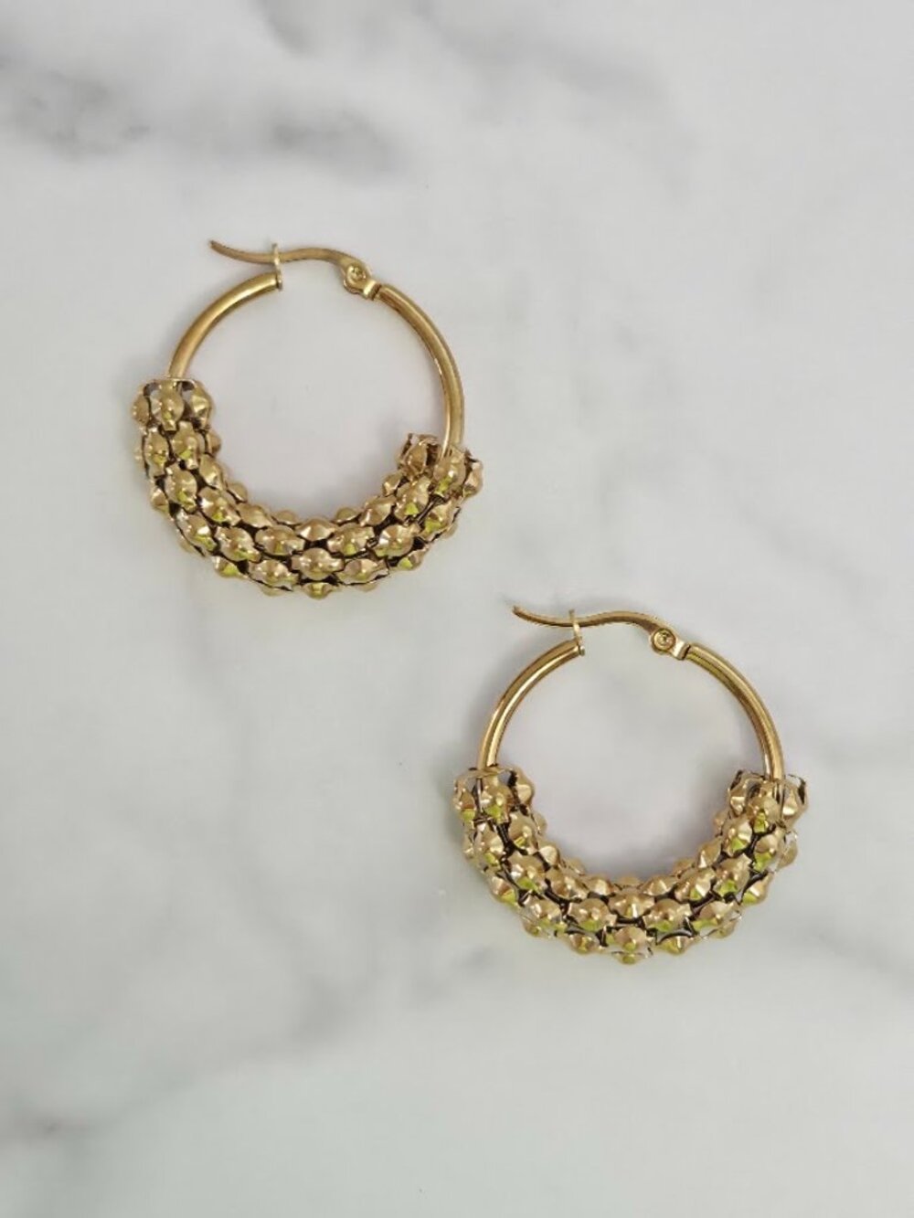 Gold Textured Beaded Hoop Earrings Dainty Chunky Hoops